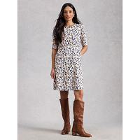 White Stuff Women's Olivia Jersey Crew Neck Dress In Blue Print