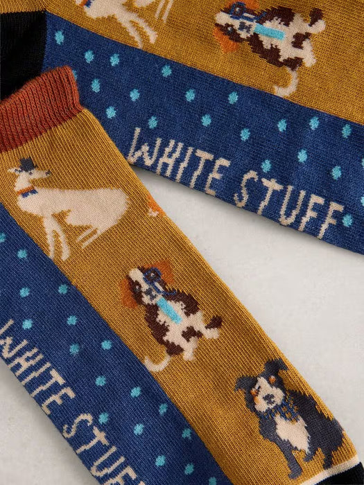 White Stuff Men's Dog Trainer Sock in Chart Multi