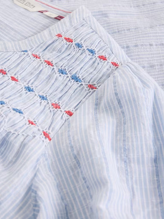 White Stuff Women's Sammy Smock LS Top In Blue Multi