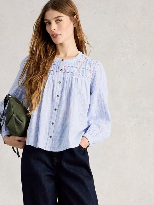 White Stuff Women's Sammy Smock LS Top In Blue Multi