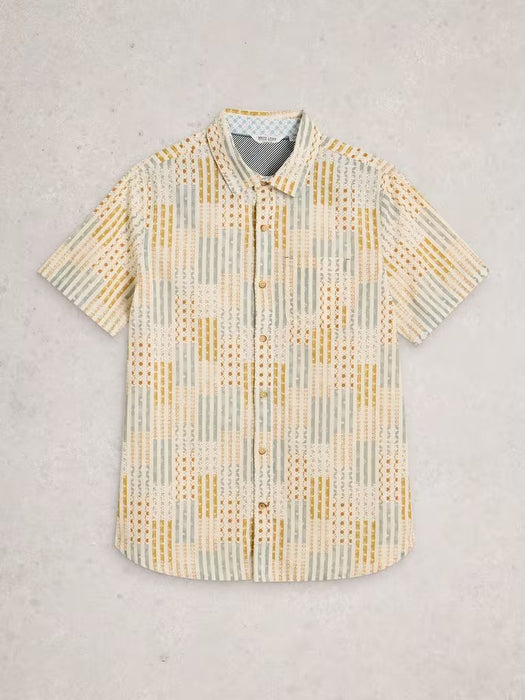 White Stuff Men's Finsbury SS Patch Print Shirt In Yellow Print