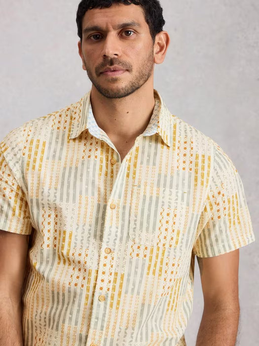 White Stuff Men's Finsbury SS Patch Print Shirt In Yellow Print