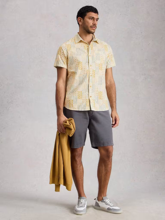 White Stuff Men's Finsbury SS Patch Print Shirt In Yellow Print