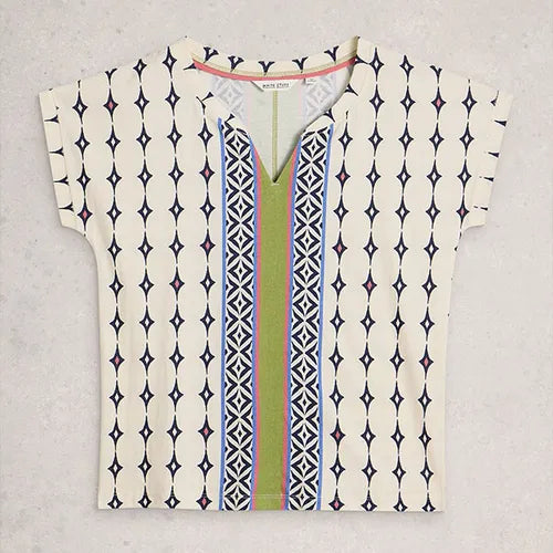 White Stuff Women's Nelly Embroidered SS Tee In White Multi