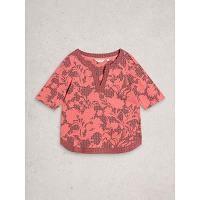 White Stuff Women's Weaver Notch Neck SS Tee In Pink Print