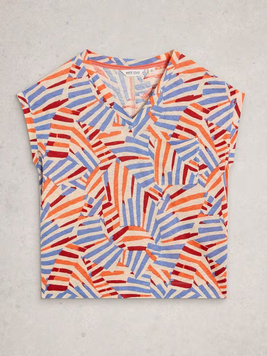 White Stuff Women's Iris Linen SS Tee In Natural Multi