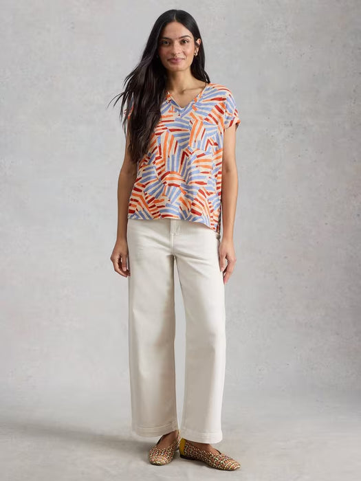 White Stuff Women's Iris Linen SS Tee In Natural Multi