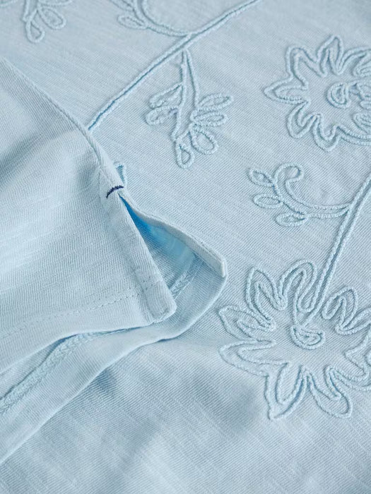 White Stuff Women's Gina Embroidered SS Tee In Mid Blue
