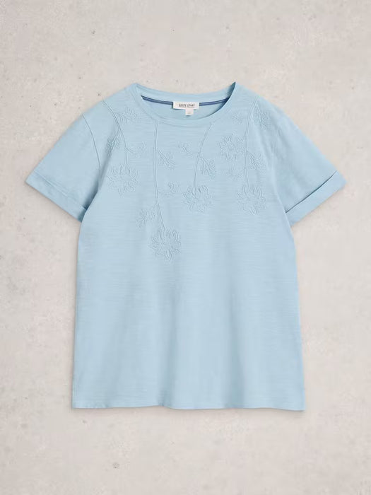 White Stuff Women's Gina Embroidered SS Tee In Mid Blue