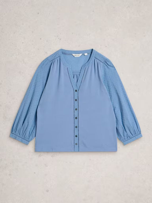 White Stuff Women's Daisy Dobby Mix SS Top In Mid Blue