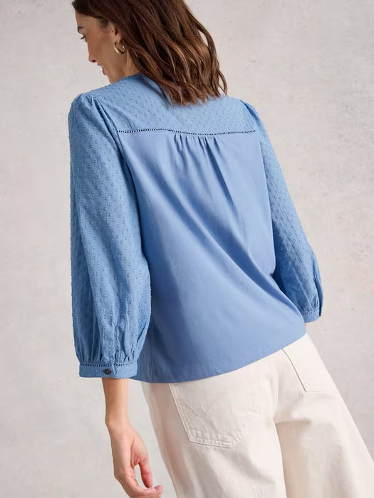 White Stuff Women's Daisy Dobby Mix SS Top In Mid Blue