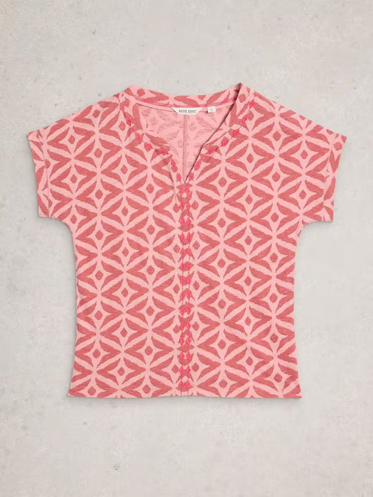 White Stuff Women's Nelly Embroidered SS Tee In Pink Multi