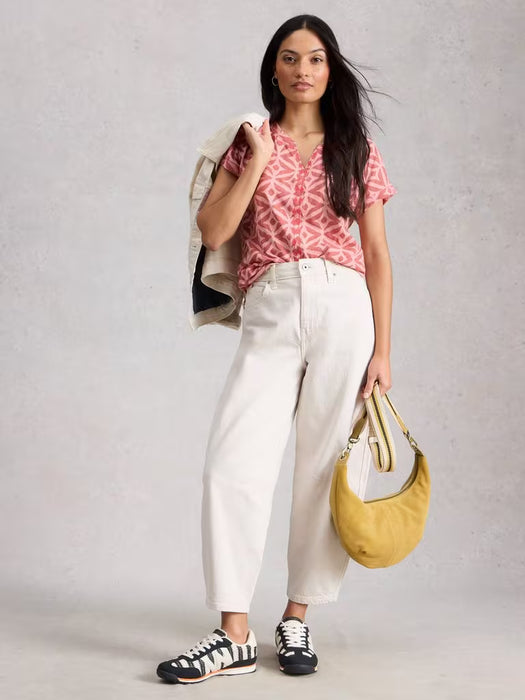 White Stuff Women's Nelly Embroidered SS Tee In Pink Multi