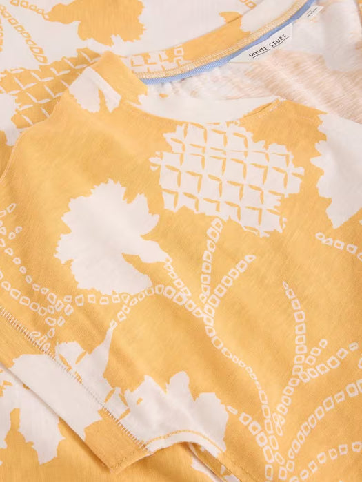 White Stuff Women's Nelly Notch SS Neck Tee In Yellow Print