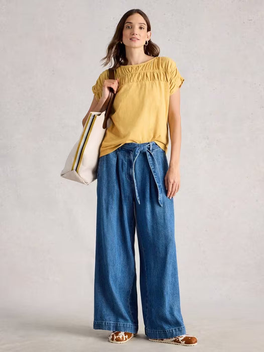 White Stuff Women's Rachel Ruched SS Tee In Light Yellow