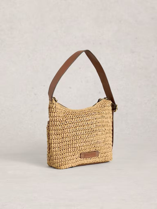 White Stuff Women's Mini Sophia Raffia Crossbody Leather Bag In Dark Natural