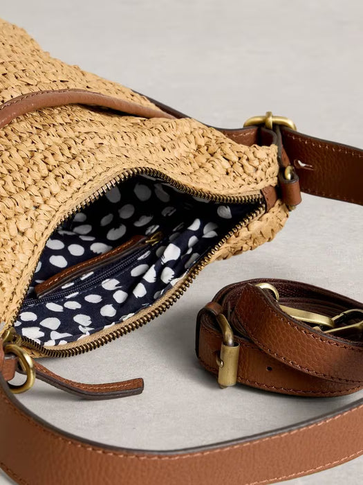 White Stuff Women's Mini Sophia Raffia Crossbody Leather Bag In Dark Natural