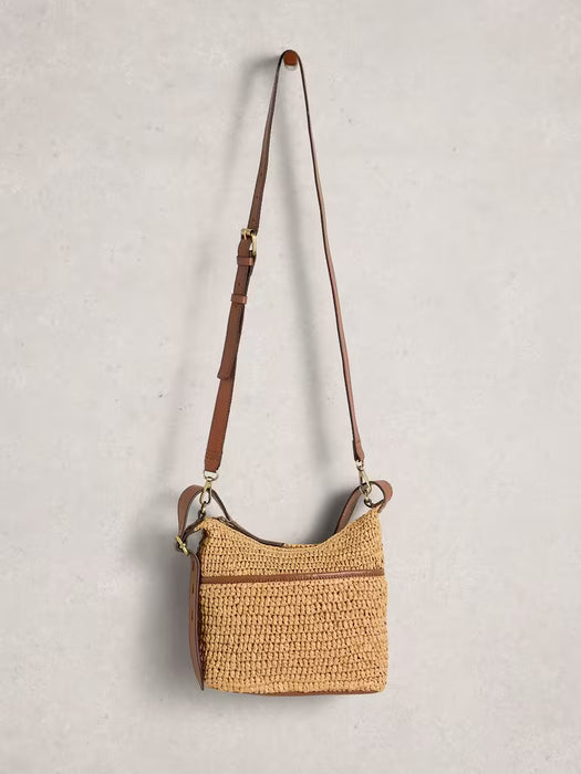 White Stuff Women's Mini Sophia Raffia Crossbody Leather Bag In Dark Natural