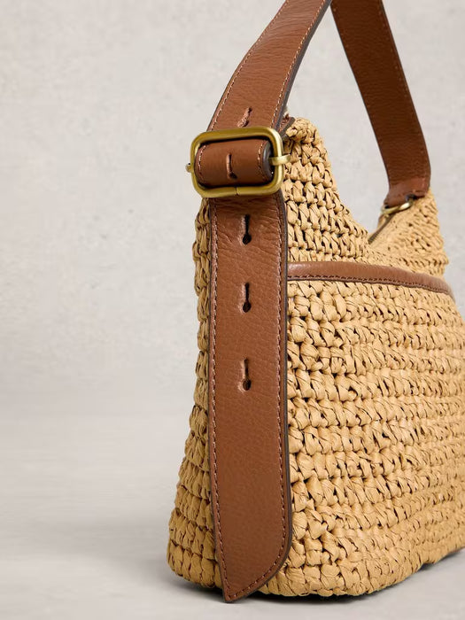 White Stuff Women's Mini Sophia Raffia Crossbody Leather Bag In Dark Natural