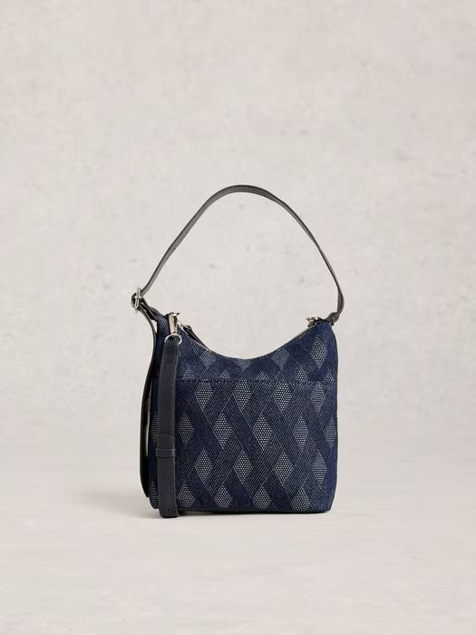 White Stuff Women's Mini Sophia Raffia Crossbody Leather Bag In Dark Blue
