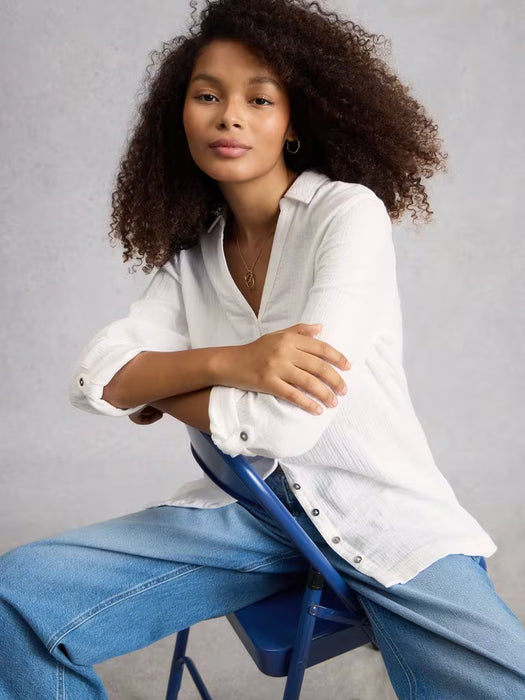 White Stuff Women's Annie Double Cloth Collard Longline In Brilliant White