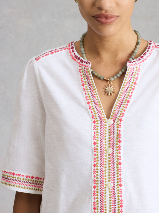 White Stuff Women's Lizzie Embroidered Top In Ivory Multi