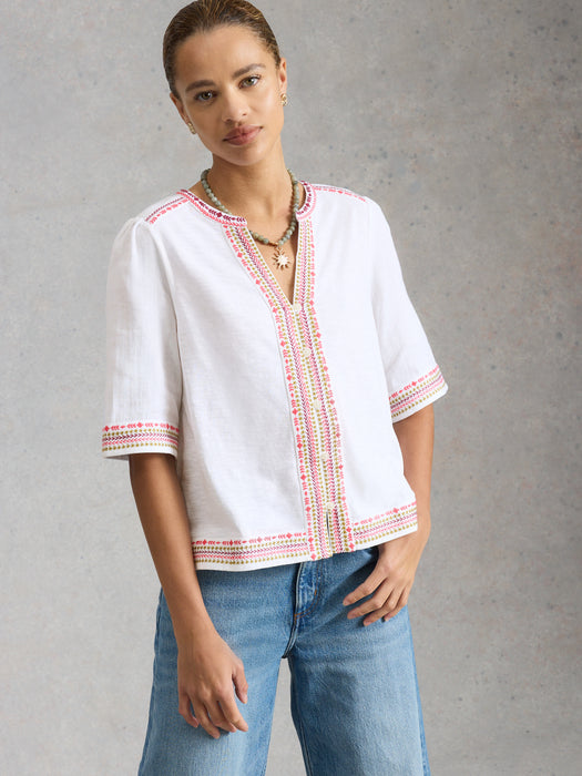 White Stuff Women's Lizzie Embroidered Top In Ivory Multi