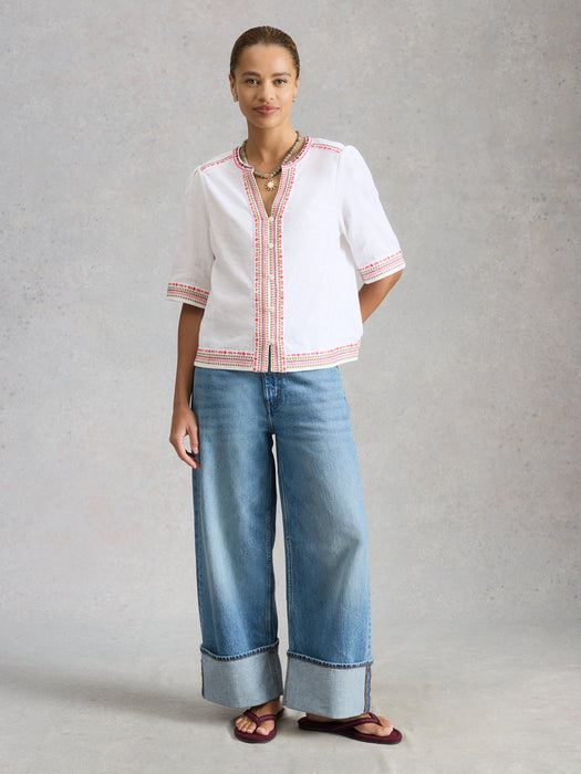 White Stuff Women's Lizzie Embroidered Top In Ivory Multi