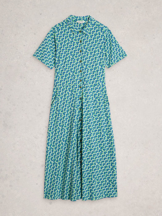 White Stuff Women's Rua Jersey Shirt Dress In Green Print
