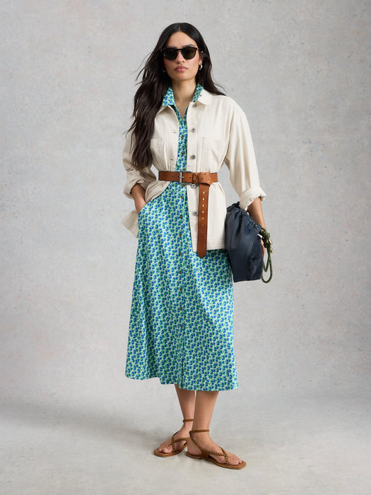 White Stuff Women's Rua Jersey Shirt Dress In Green Print