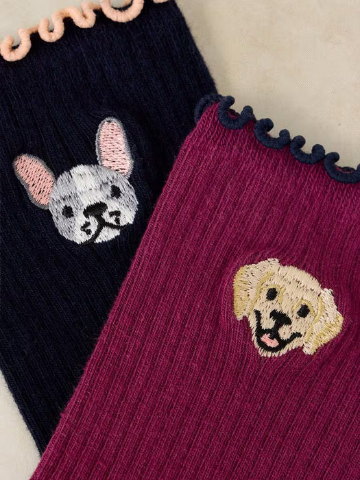 White Stuff Women's 2 Pack Dog Embroidery Ankle Sock In Navy Multi