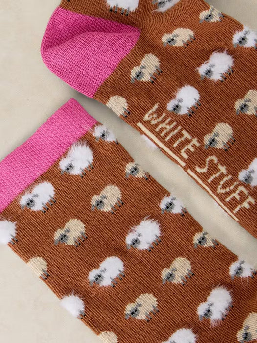 White Stuff Women's Fluffy Mini Sheep Ankle Sock In Dark Orange