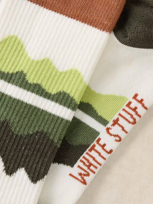 White Stuff Men's Wavy Stripe Rib Ankle Sock In White Multi
