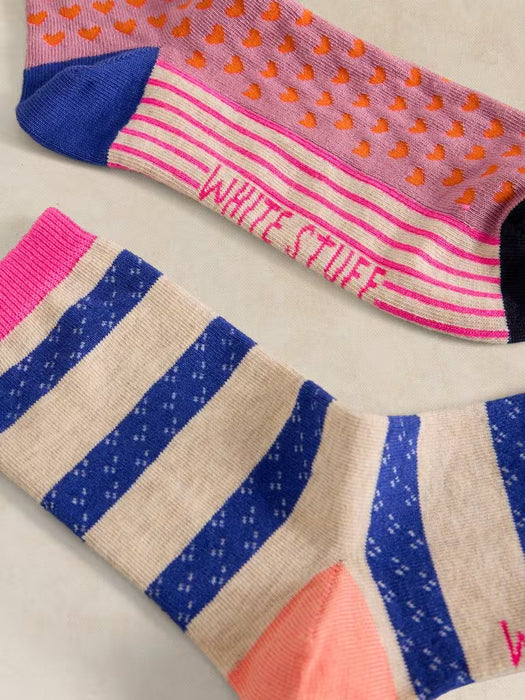 White Stuff Women's 2 Pack Stripe Heart Ankle Sock In Grey Multi
