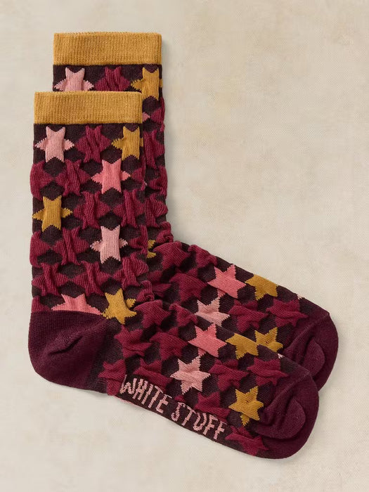White Stuff Women's Star Texture Ankle Sock In Plum Multi
