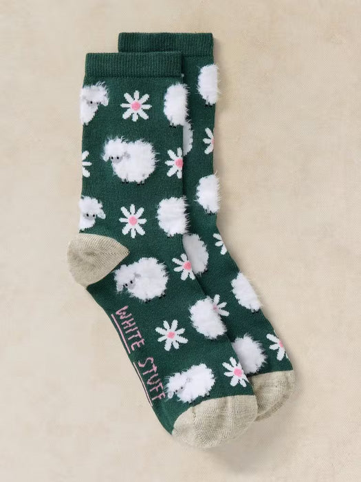 White Stuff Women's Fluffy Sheep Ankle Sock In Dark Green