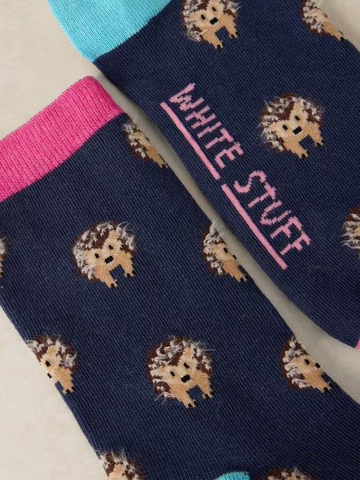 White Stuff Women's Fluffy Hedgehog Ankle Sock In Navy Multi