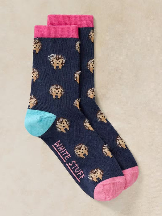 White Stuff Women's Fluffy Hedgehog Ankle Sock In Navy Multi