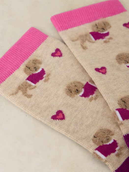White Stuff Women's Fluffy Sausage Dog Ankle Sock In Natural Multi
