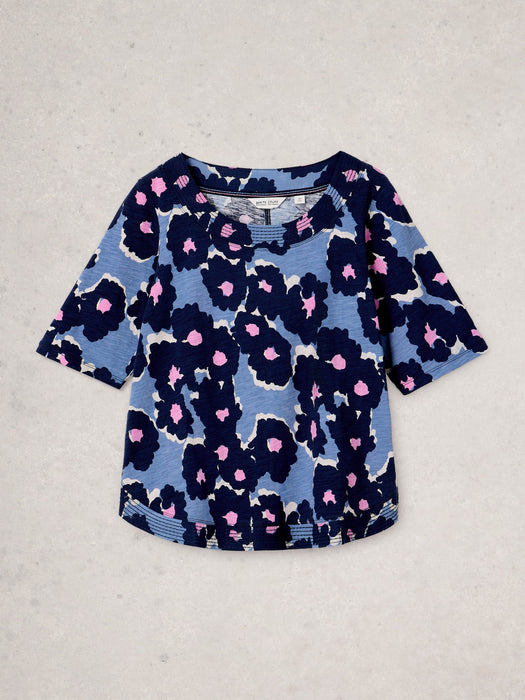 White Stuff Women's Weaver Notch Neck Short Sleeve Tee In Blue Print