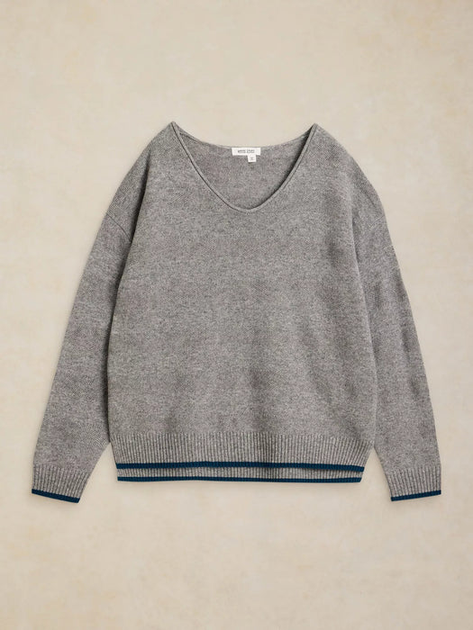 White Stuff Women's Sansa Stitch V Neck Jumper In Grey Multi