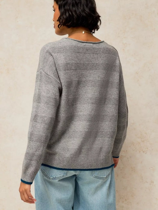 White Stuff Women's Sansa Stitch V Neck Jumper In Grey Multi