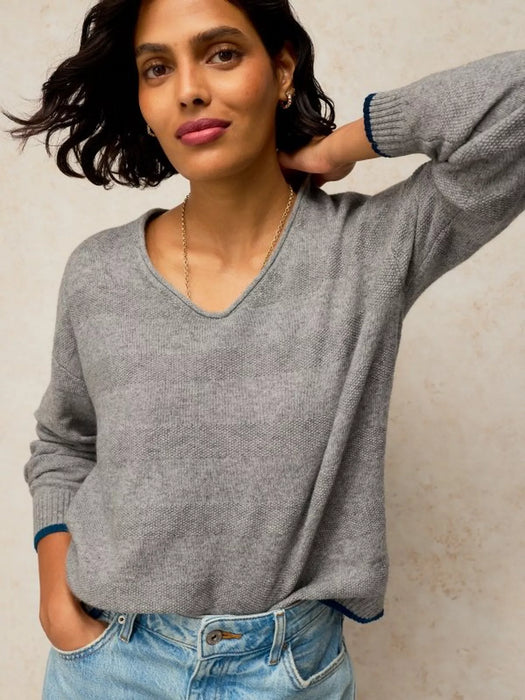 White Stuff Women's Sansa Stitch V Neck Jumper In Grey Multi
