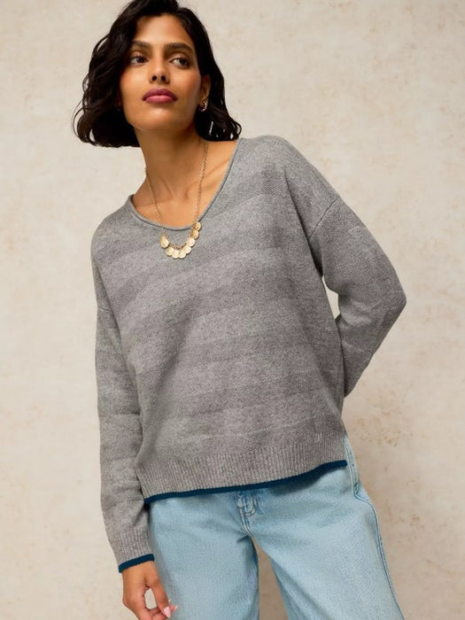 White Stuff Women's Sansa Stitch V Neck Jumper In Grey Multi