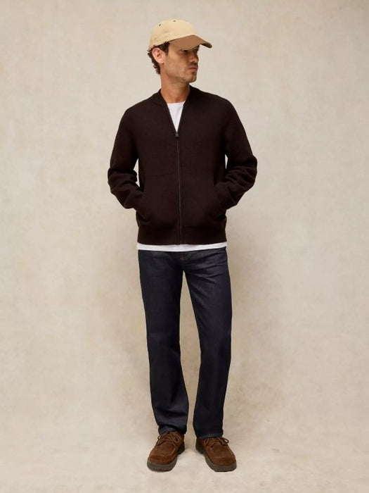 White Stuff Men's Bexley Bomber Zip Cardigan In Dark Brown
