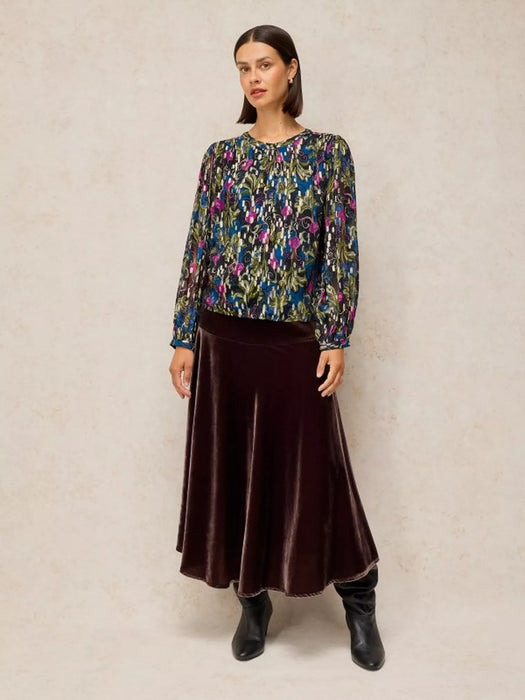 White Stuff Women's Lana Lurex Top In Navy Print