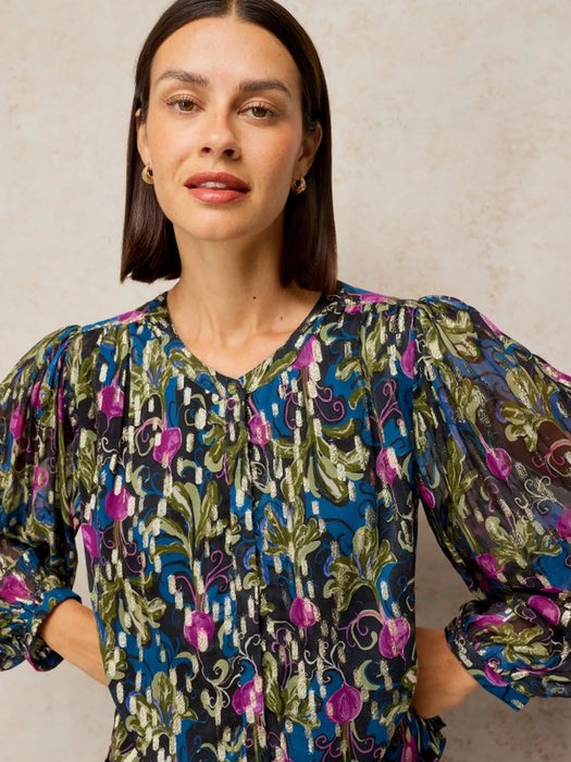 White Stuff Women's Lana Lurex Top In Navy Print