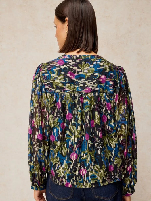 White Stuff Women's Lana Lurex Top In Navy Print