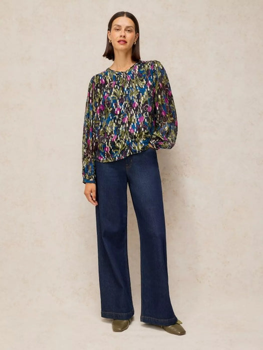 White Stuff Women's Lana Lurex Top In Navy Print