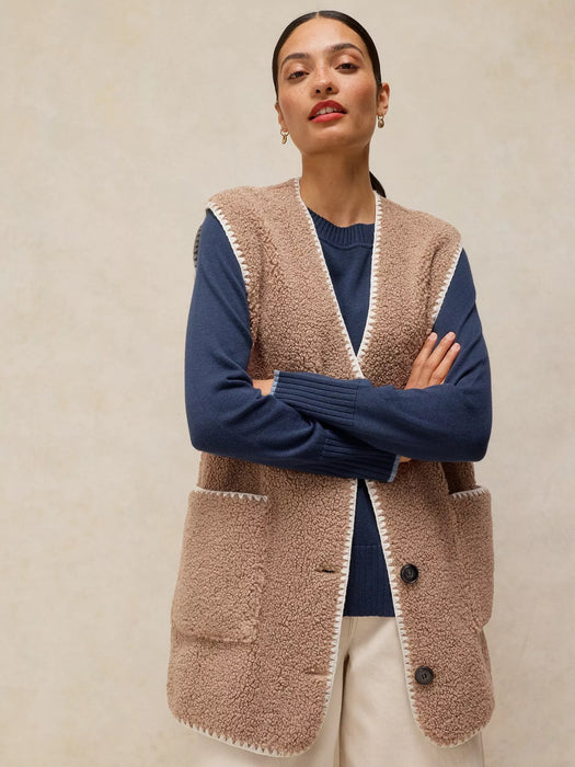 White Stuff Women's Borg Gilet In Dark Natural